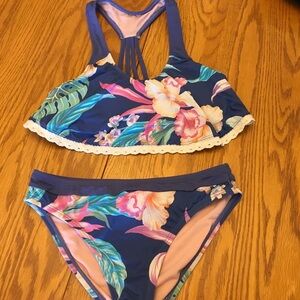 Ron Jon Surf Shop 2 piece blue floral swimsuit